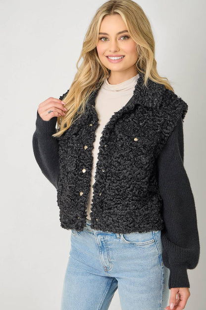 Mystree - 61251 Mixed Media Sweater Jacket