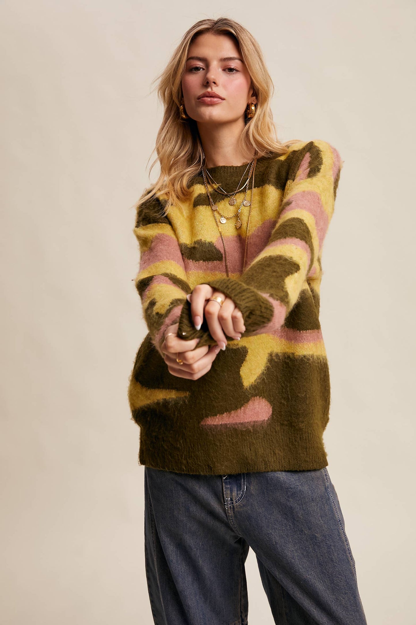 Listicle - Brushed Camo Knit Pullover Sweater