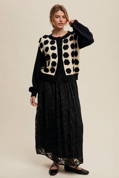 Listicle - Handmade Rose Applique Knit Cardigan