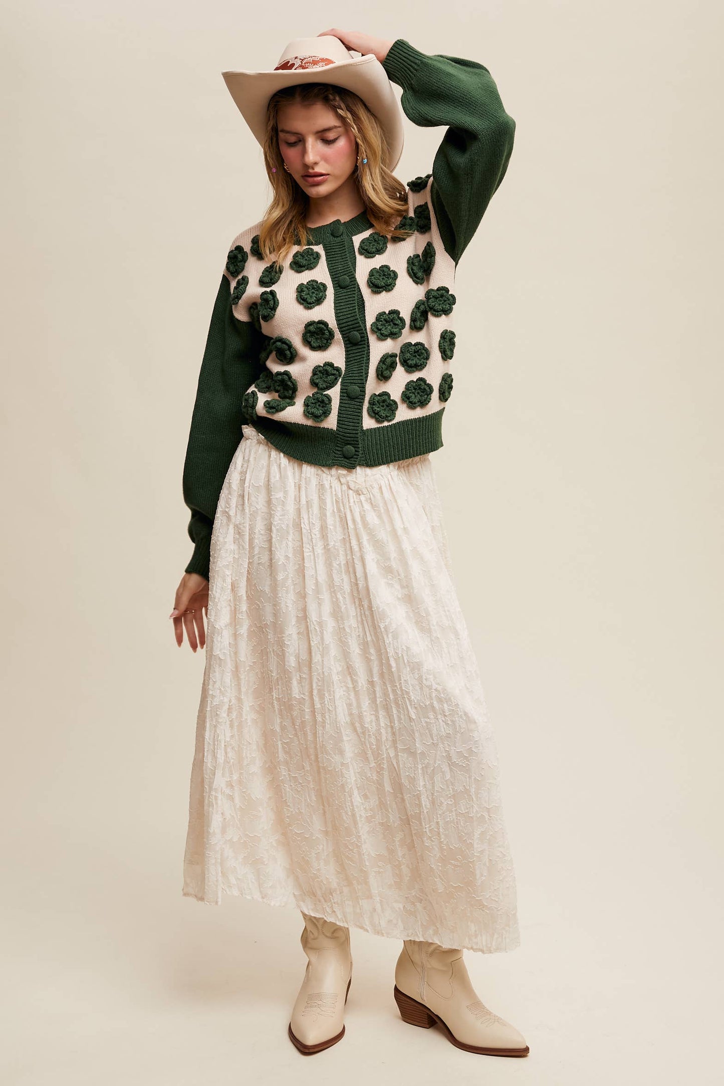 Listicle - Handmade Rose Applique Knit Cardigan