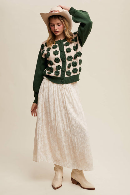 Listicle - Handmade Rose Applique Knit Cardigan