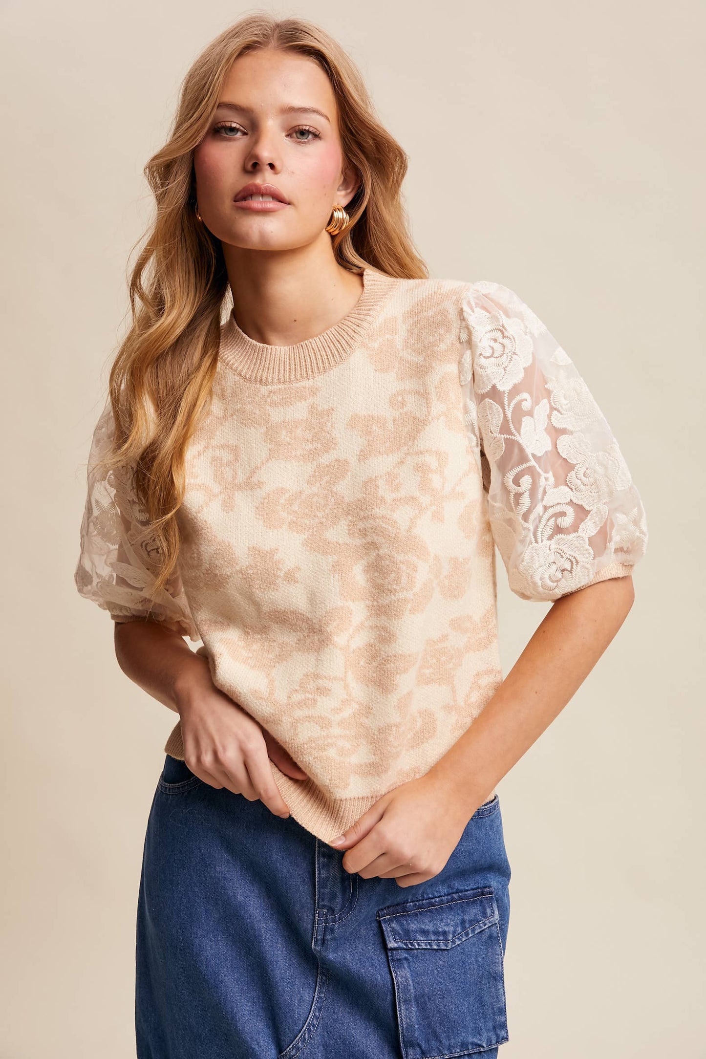 Listicle - Rose Embroidered Contrast Knit Top LSW1038