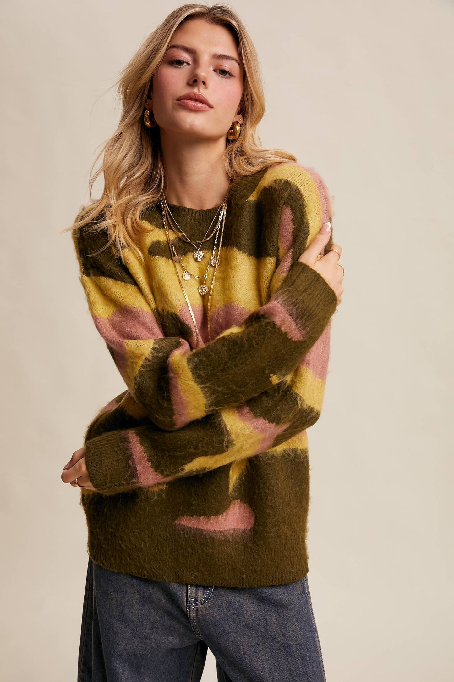 Listicle - Brushed Camo Knit Pullover Sweater