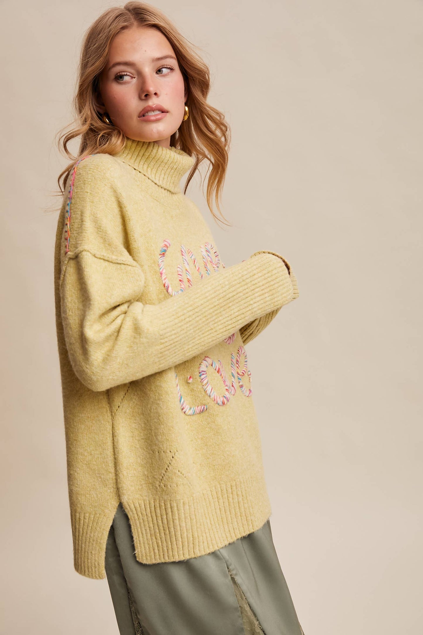 Listicle - Give Me Love Embroidered Turtleneck Sweater LSW0839