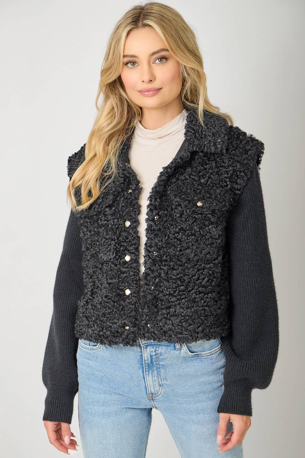 Mystree - 61251 Mixed Media Sweater Jacket