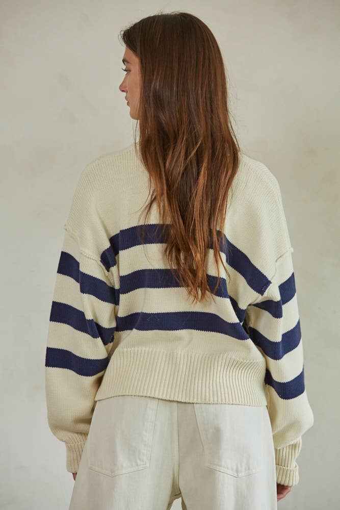 By Together - W1537 | Knit Sweater Striped Button Down Cardigan