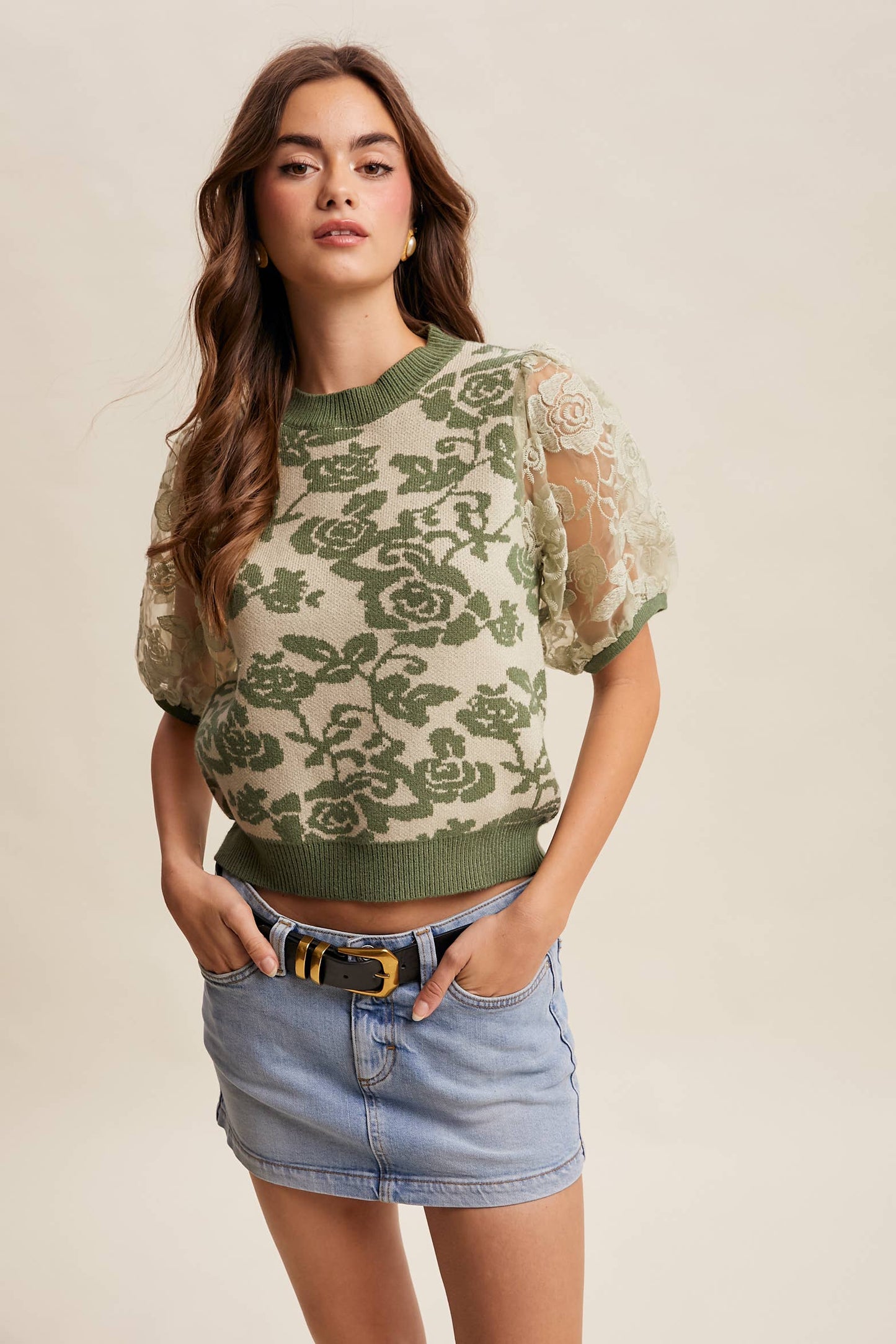 Listicle - Rose Embroidered Contrast Knit Top LSW1038