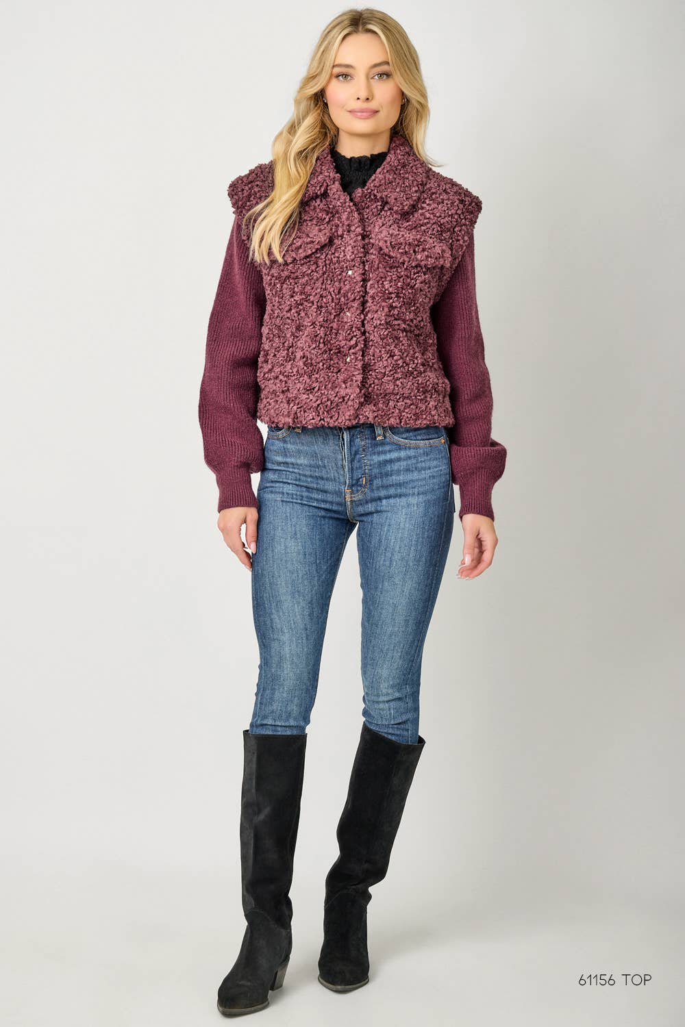 Mystree - 61251 Mixed Media Sweater Jacket
