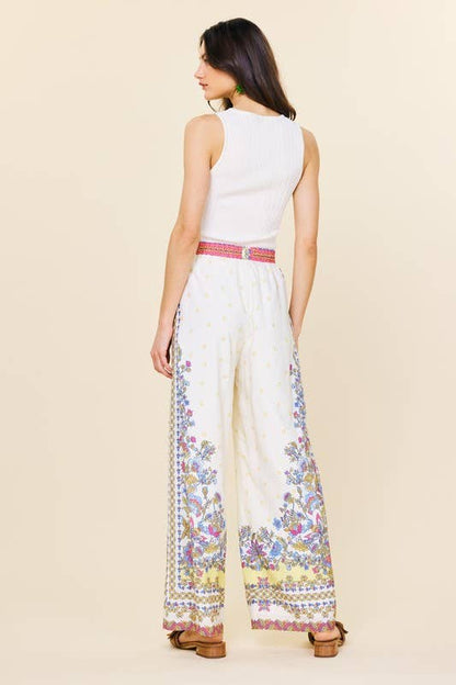 SKIES ARE BLUE - Border Print Wide Leg Pants