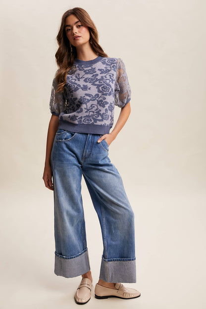 Listicle - Rose Embroidered Contrast Knit Top LSW1038