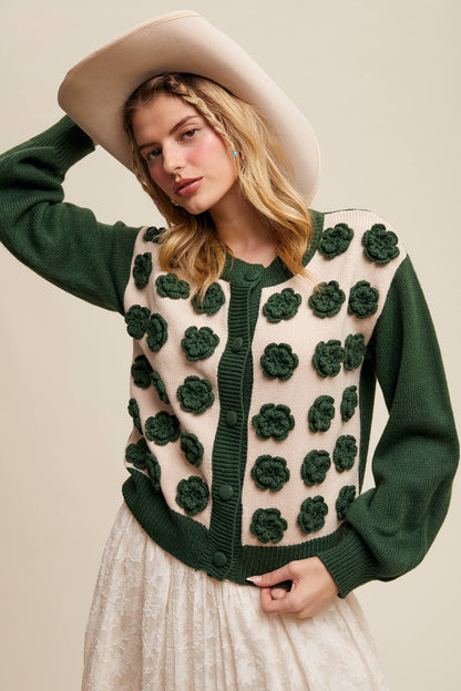 Listicle - Handmade Rose Applique Knit Cardigan
