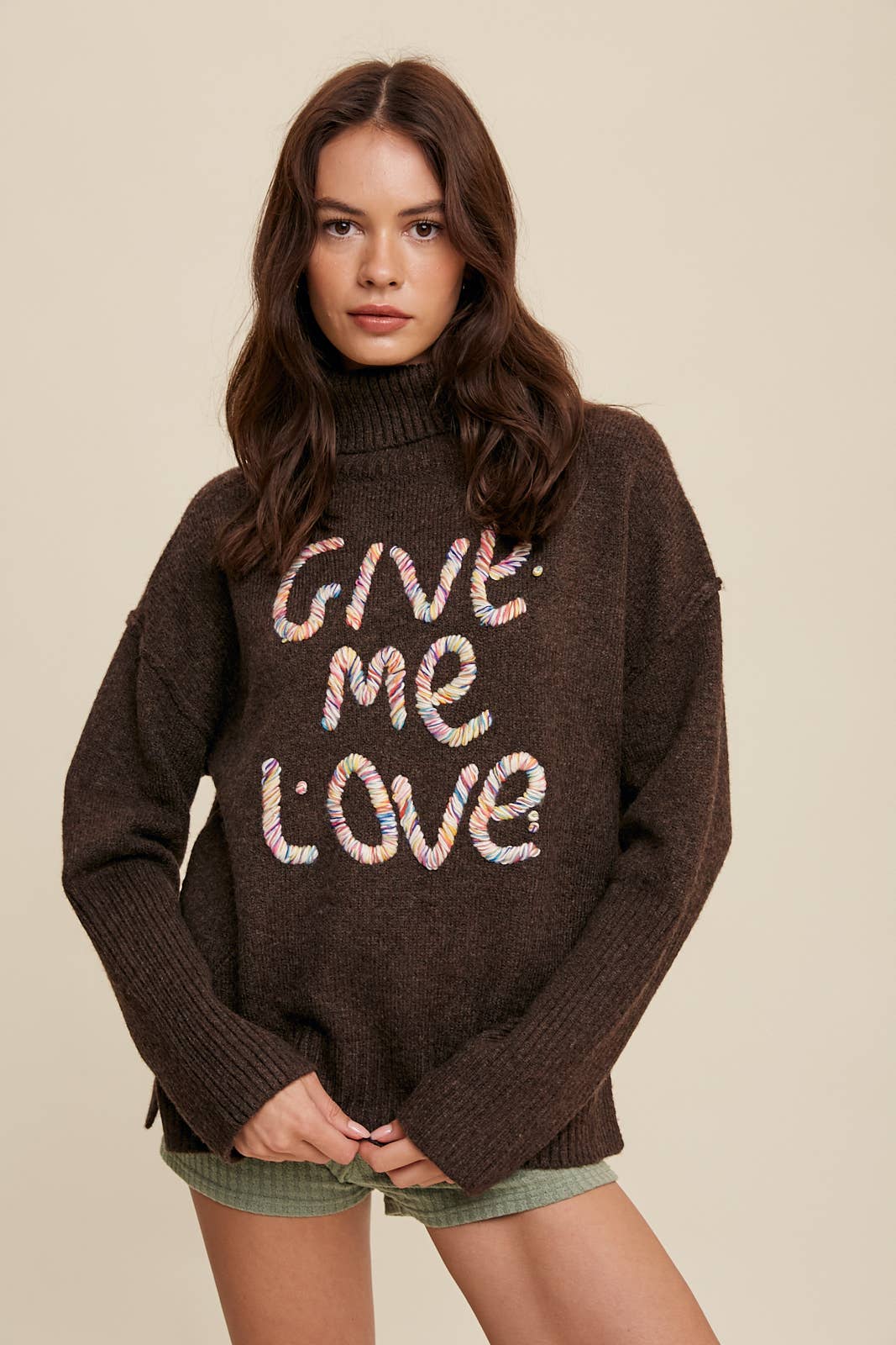 Listicle - Give Me Love Embroidered Turtleneck Sweater LSW0839
