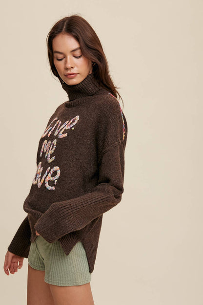 Listicle - Give Me Love Embroidered Turtleneck Sweater LSW0839
