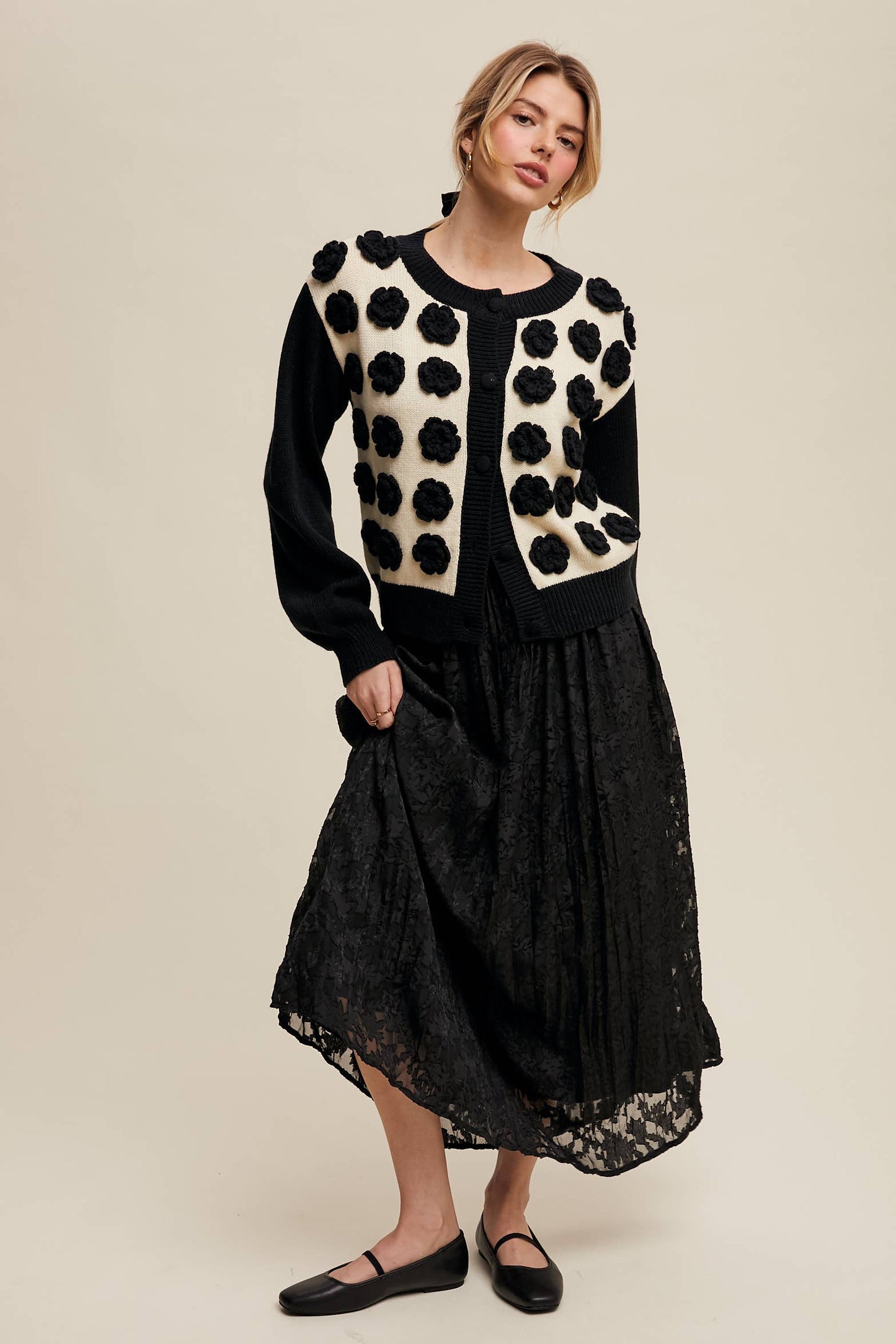 Listicle - Handmade Rose Applique Knit Cardigan