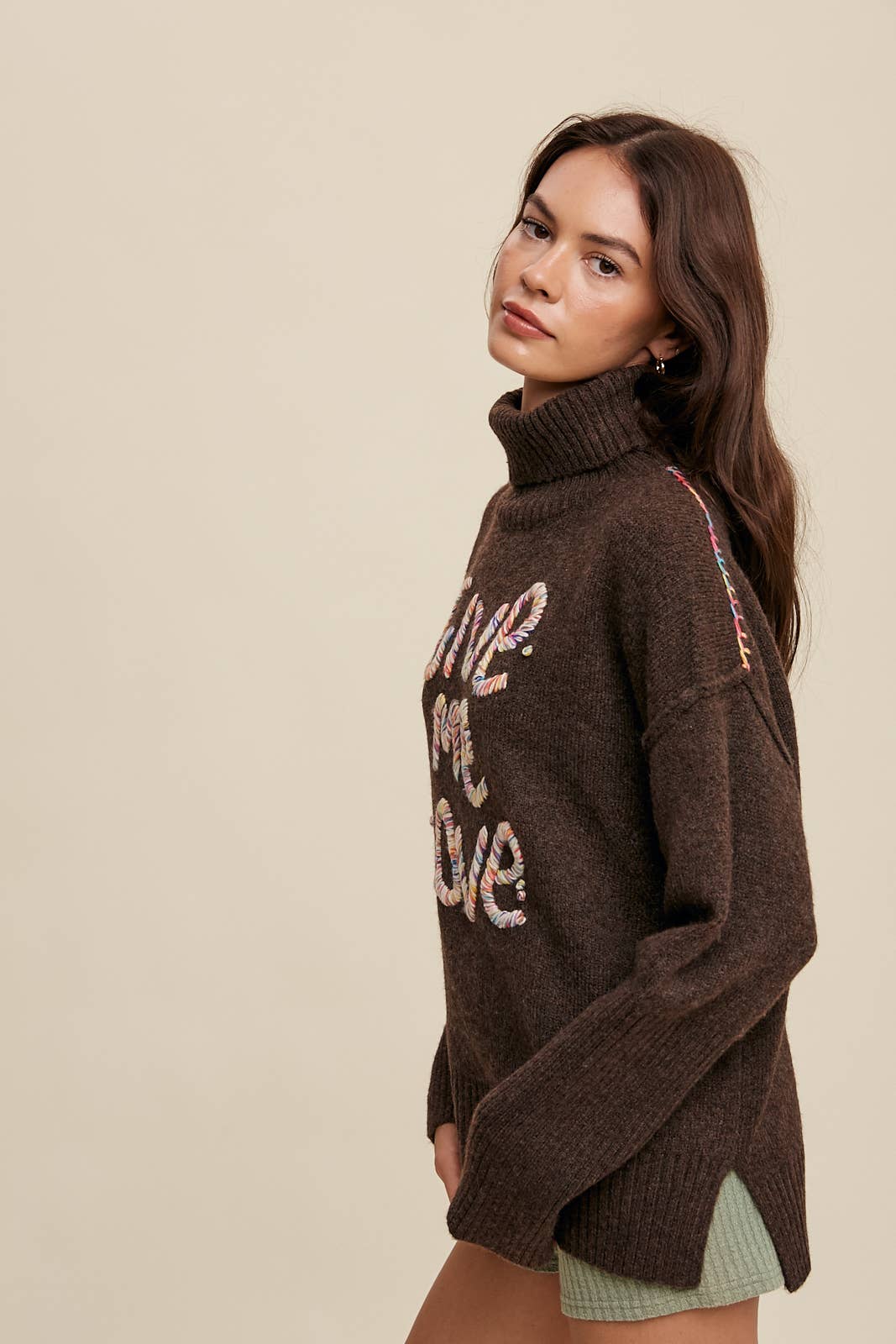 Listicle - Give Me Love Embroidered Turtleneck Sweater LSW0839
