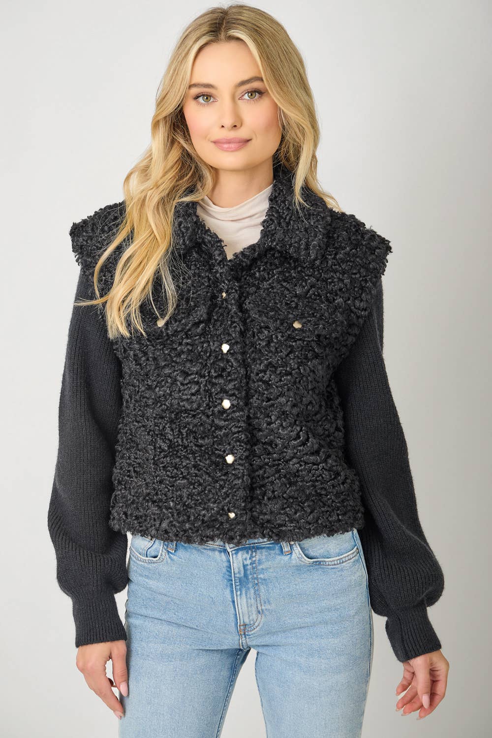 Mystree - 61251 Mixed Media Sweater Jacket
