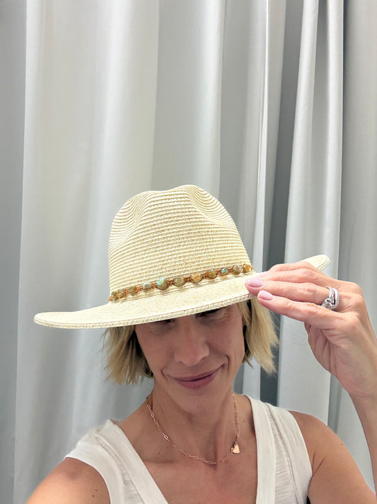 Straw Fedora Turquoise Stone Band