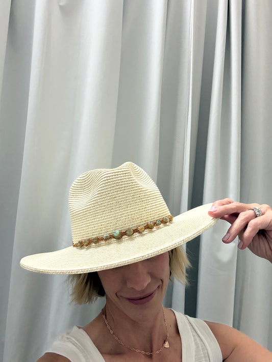 Straw Fedora Turquoise Stone Band