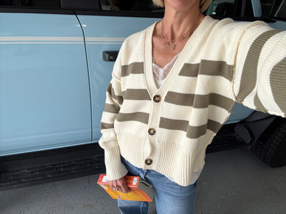 By Together - W1537 | Knit Sweater Striped Button Down Cardigan
