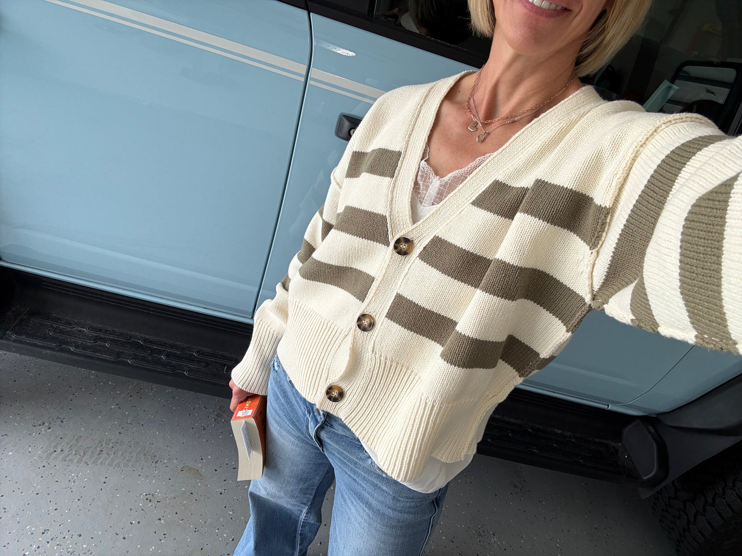 By Together - W1537 | Knit Sweater Striped Button Down Cardigan