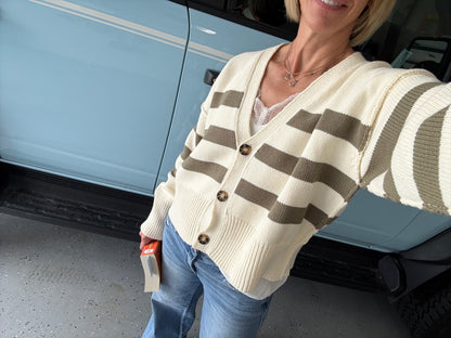By Together - W1537 | Knit Sweater Striped Button Down Cardigan