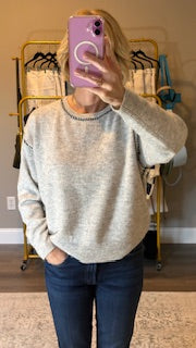 By Together - W2103 | Knit Sweater With Contrast Stitches Detail