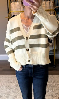 By Together - W1537 | Knit Sweater Striped Button Down Cardigan
