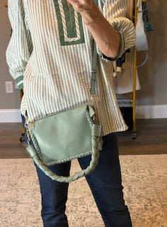 Judith Shoulder Bag with Braided Handle, Jade