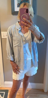 By Together Blue and White striped Button up