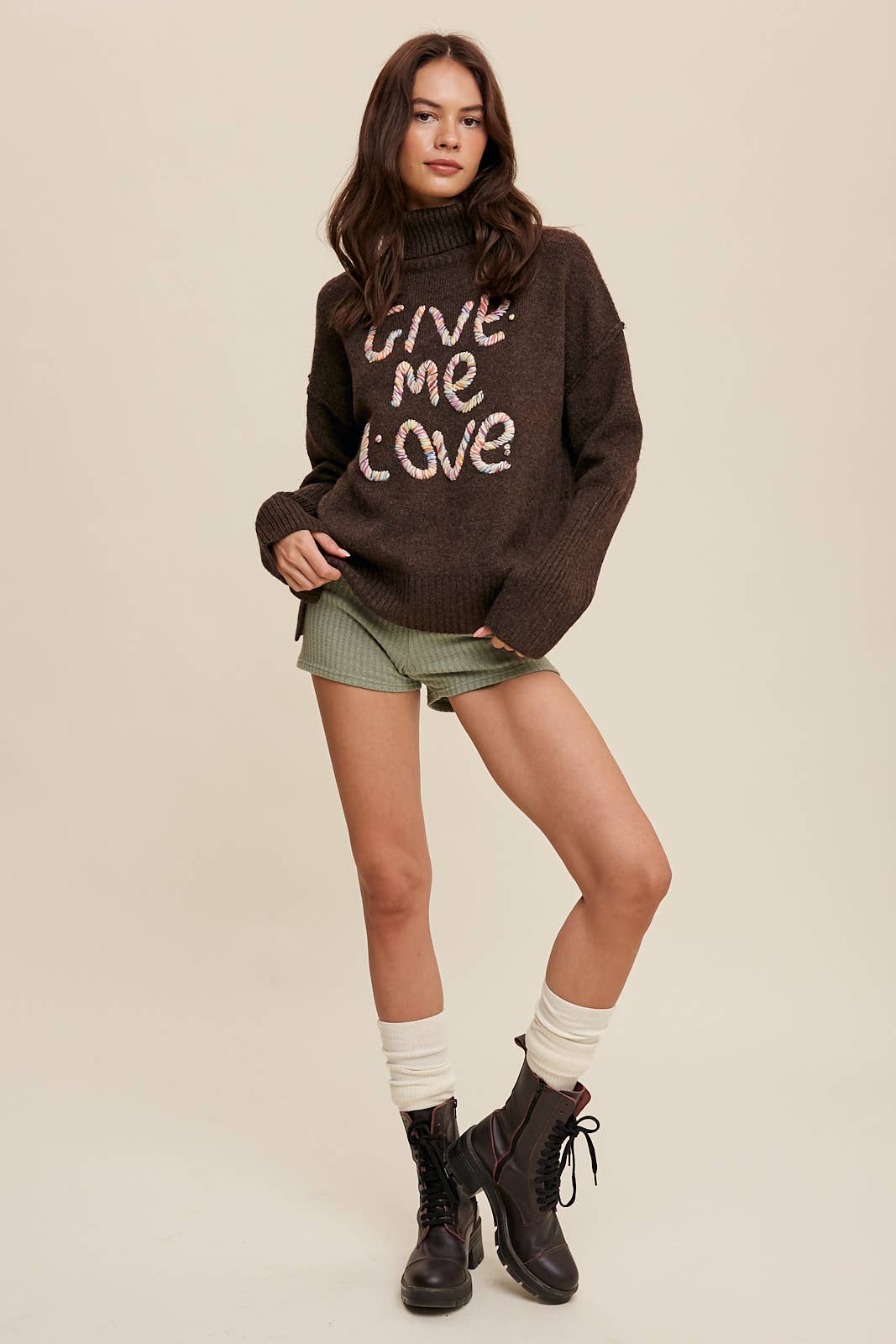 Listicle - Give Me Love Embroidered Turtleneck Sweater LSW0839
