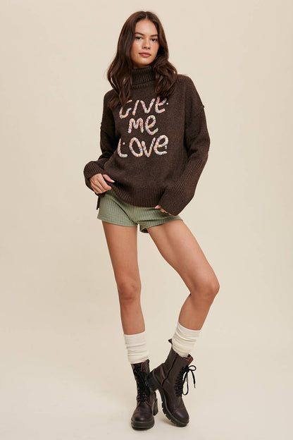 Listicle - Give Me Love Embroidered Turtleneck Sweater LSW0839