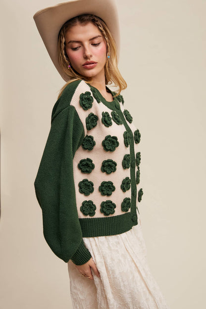 Listicle - Handmade Rose Applique Knit Cardigan
