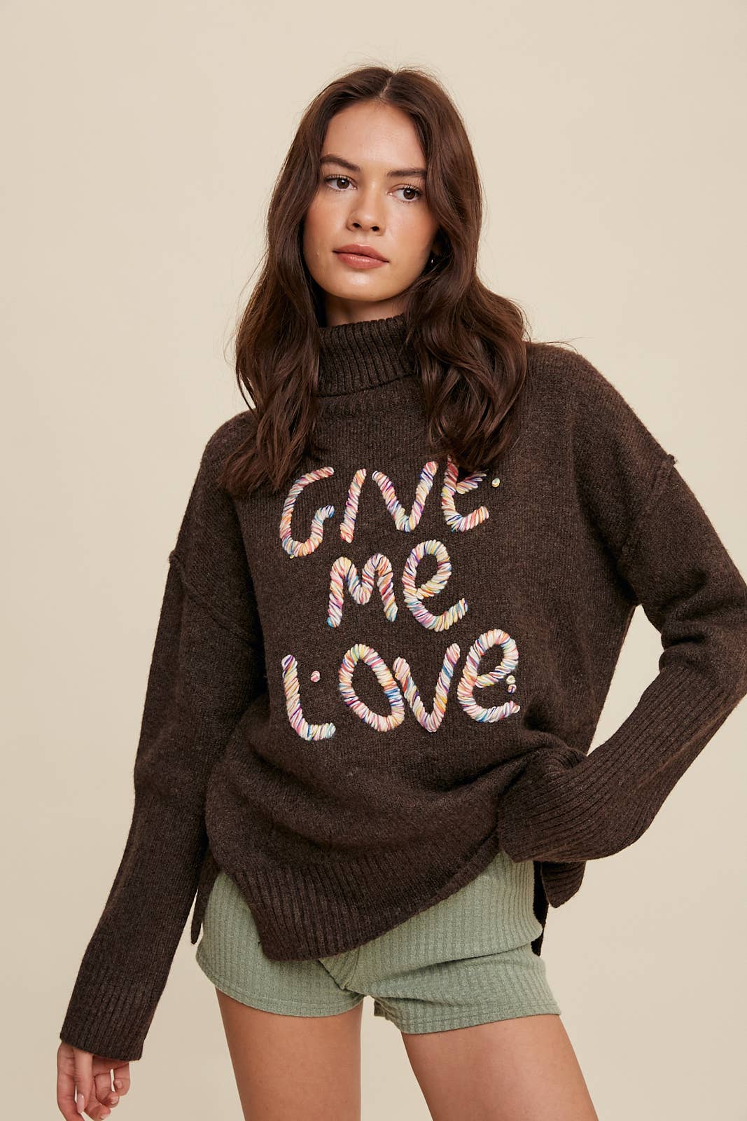 Listicle - Give Me Love Embroidered Turtleneck Sweater LSW0839