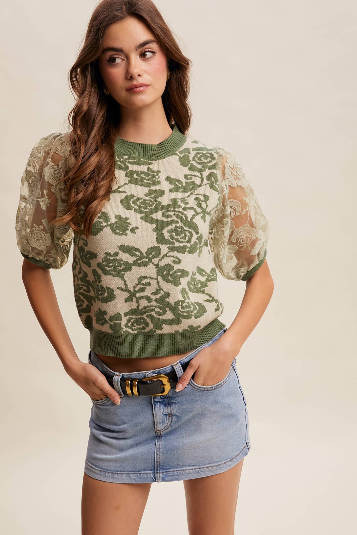 Listicle - Rose Embroidered Contrast Knit Top LSW1038