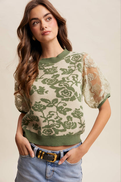 Listicle - Rose Embroidered Contrast Knit Top LSW1038
