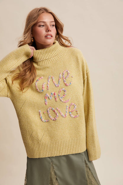 Listicle - Give Me Love Embroidered Turtleneck Sweater LSW0839