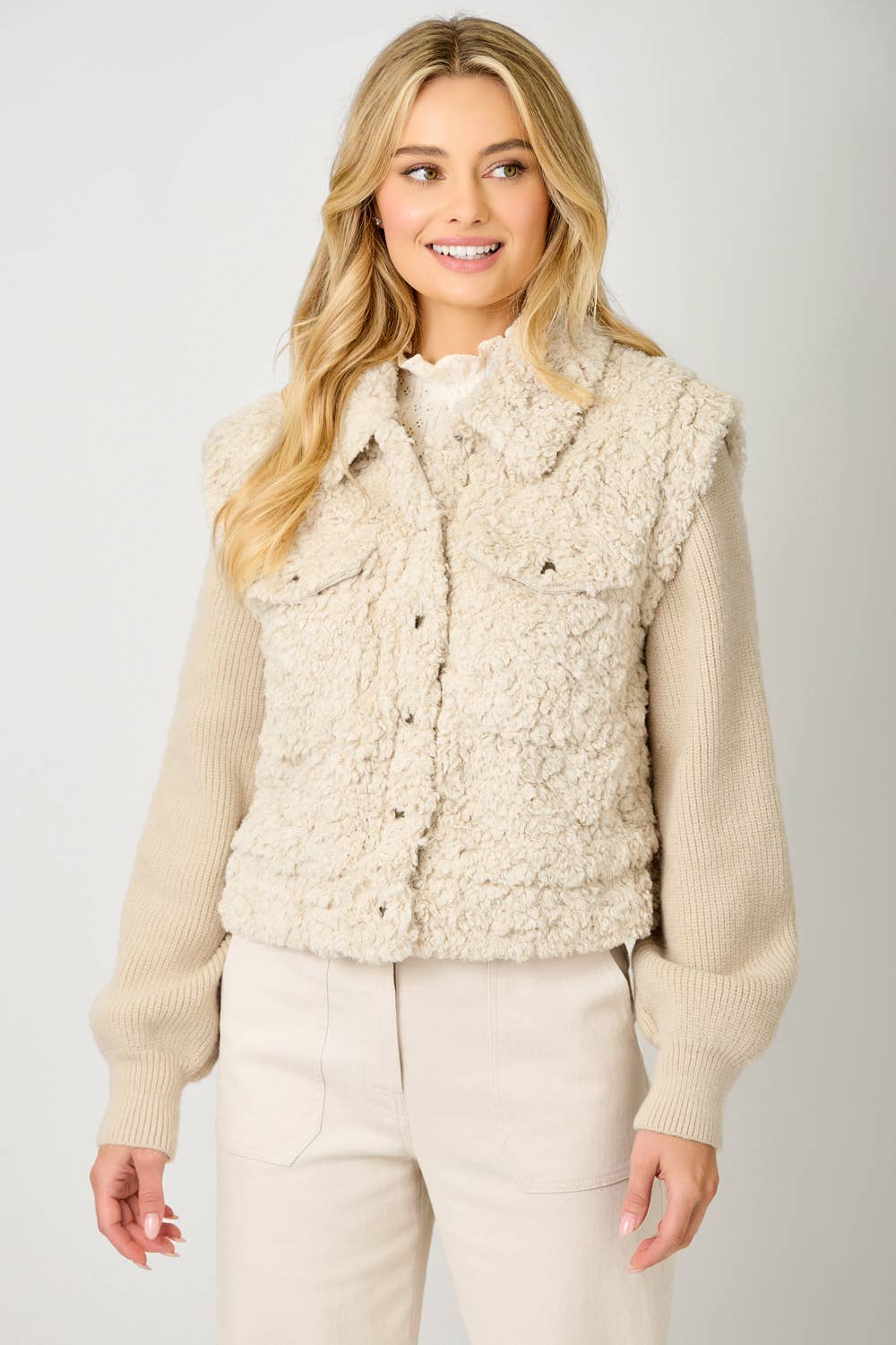 Mystree - 61251 Mixed Media Sweater Jacket