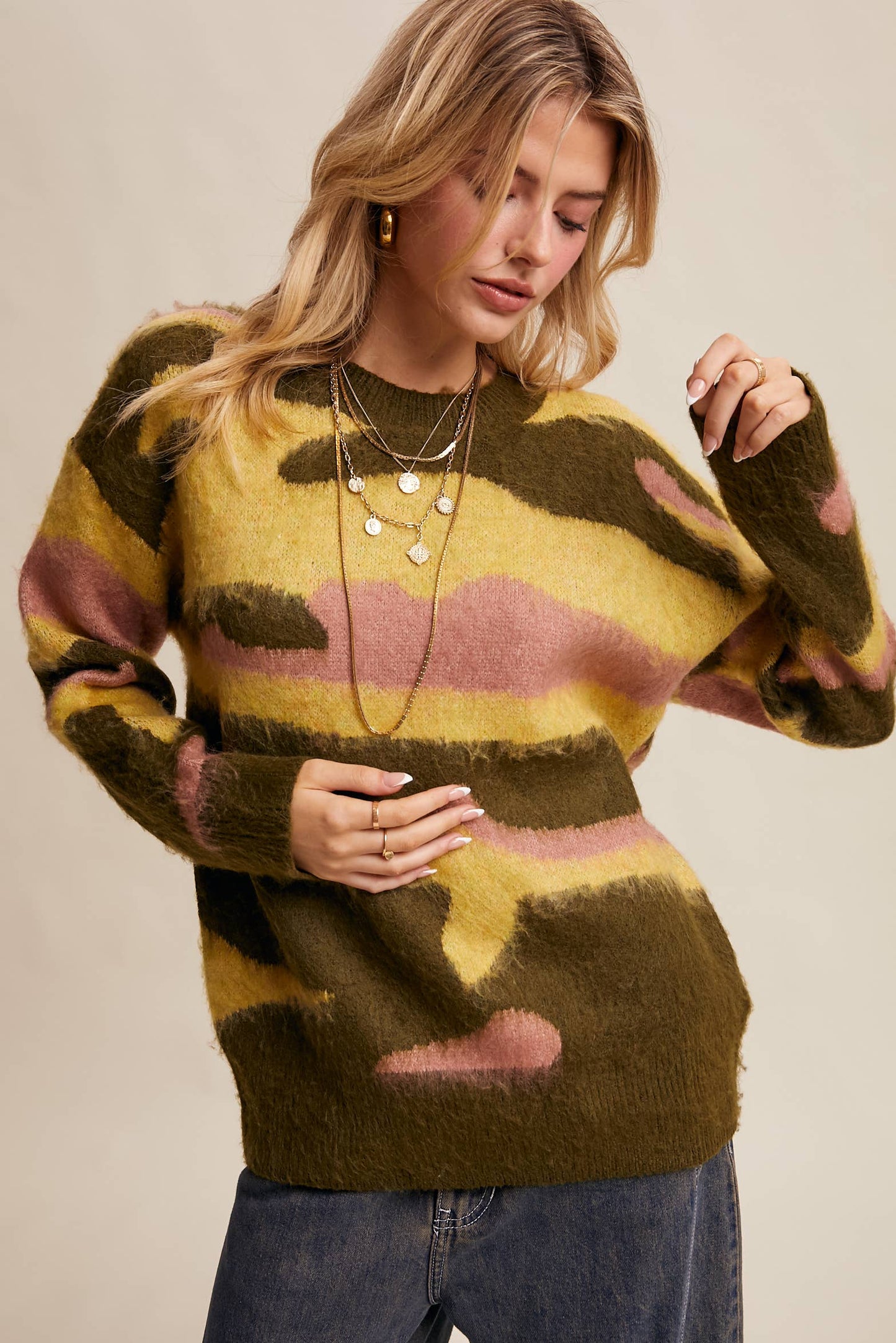 Listicle - Brushed Camo Knit Pullover Sweater