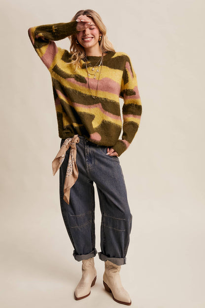 Listicle - Brushed Camo Knit Pullover Sweater