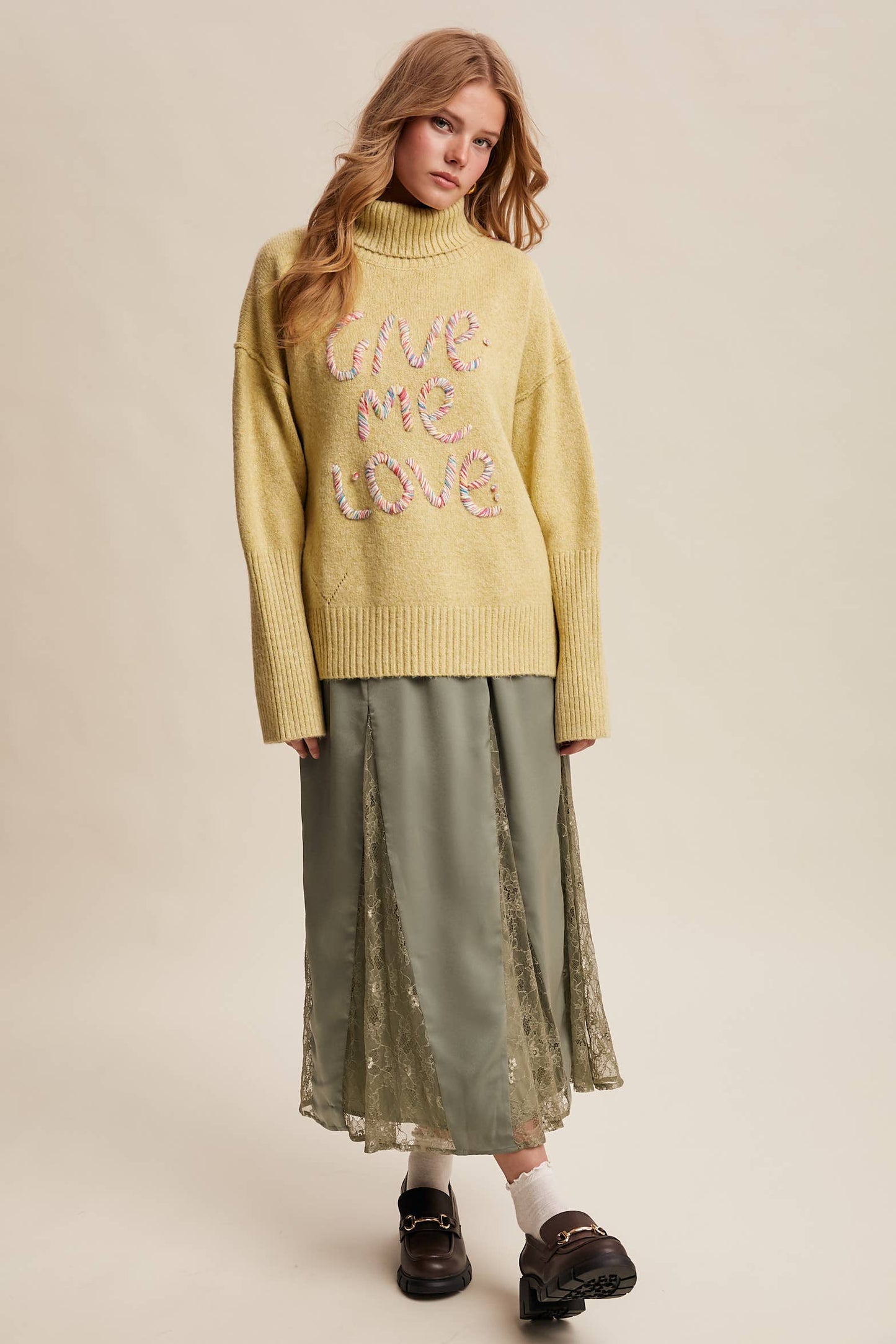 Listicle - Give Me Love Embroidered Turtleneck Sweater LSW0839