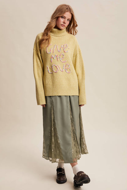 Listicle - Give Me Love Embroidered Turtleneck Sweater LSW0839