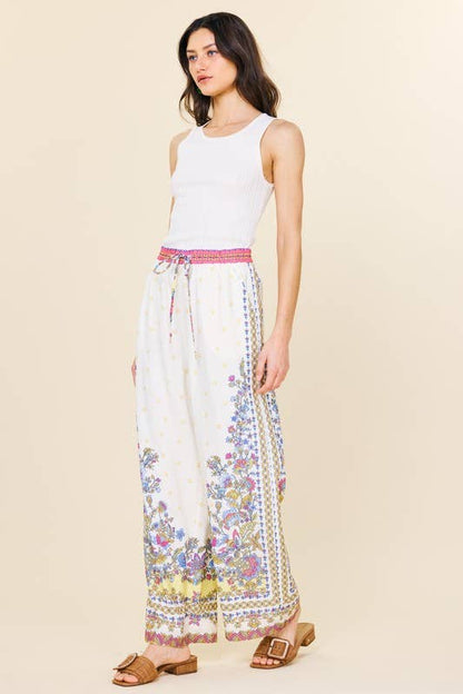 SKIES ARE BLUE - Border Print Wide Leg Pants