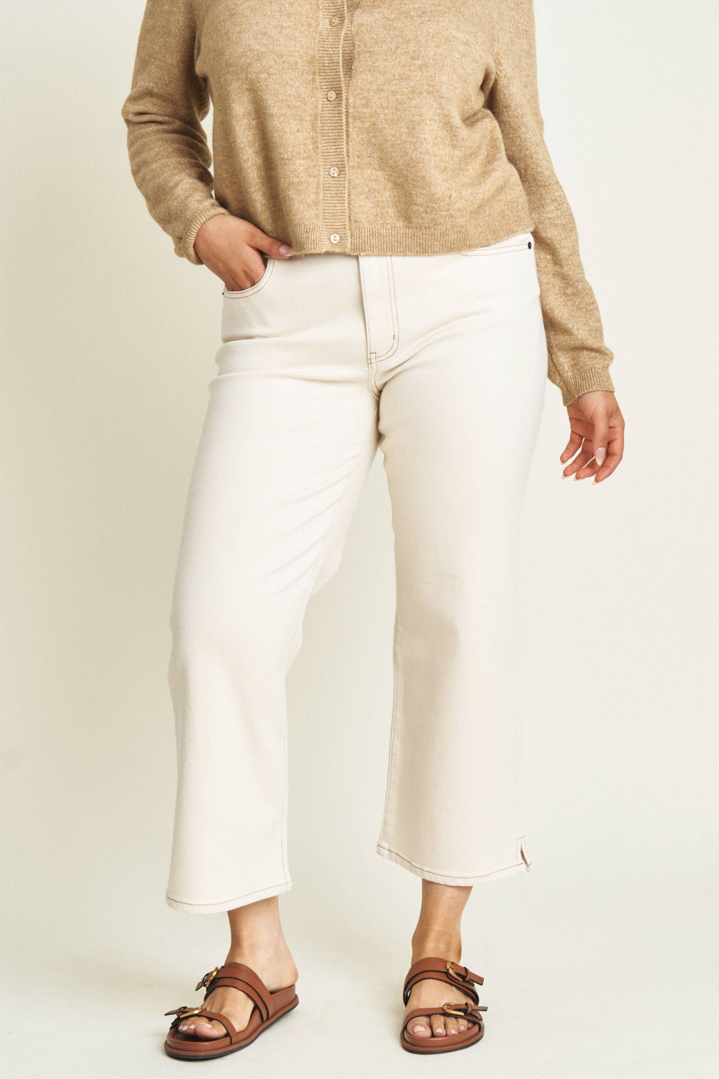 Oliver Logan - Addington Ankle Crop Mid Rise Jean, Ecru