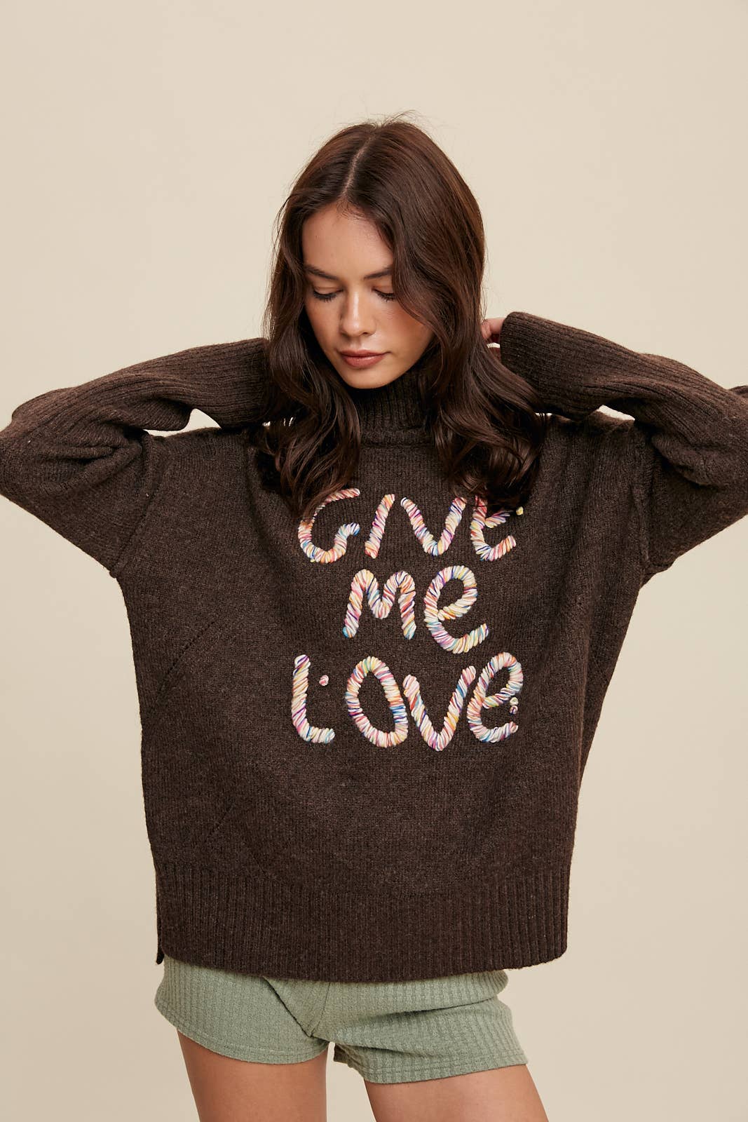 Listicle - Give Me Love Embroidered Turtleneck Sweater LSW0839