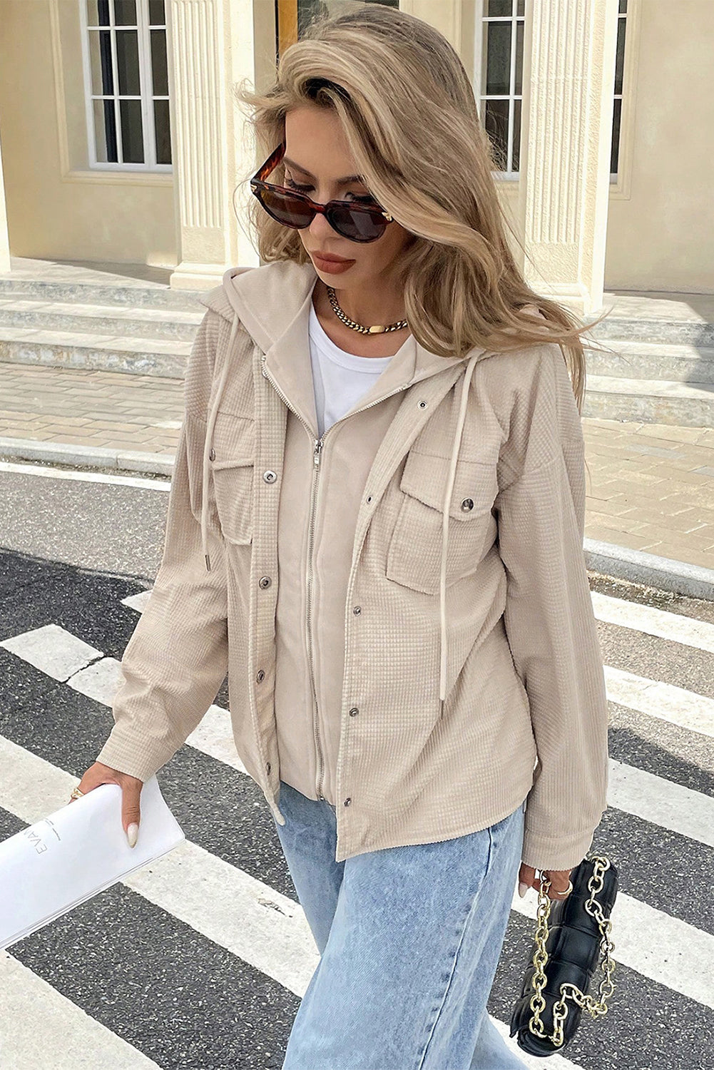 Laurel Green Solid Color Textured Patchwork Flap Pocket Shacket