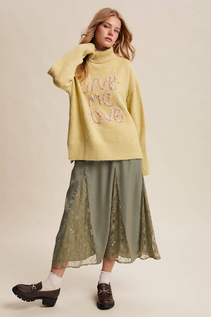 Listicle - Give Me Love Embroidered Turtleneck Sweater LSW0839
