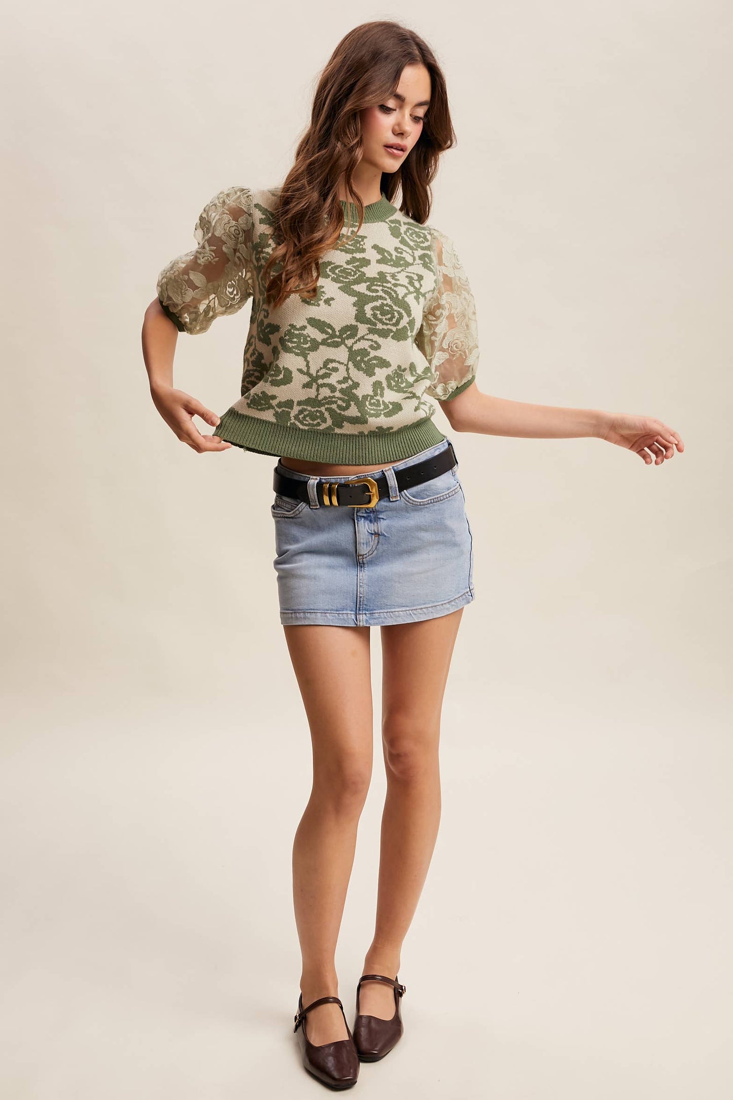 Listicle - Rose Embroidered Contrast Knit Top LSW1038