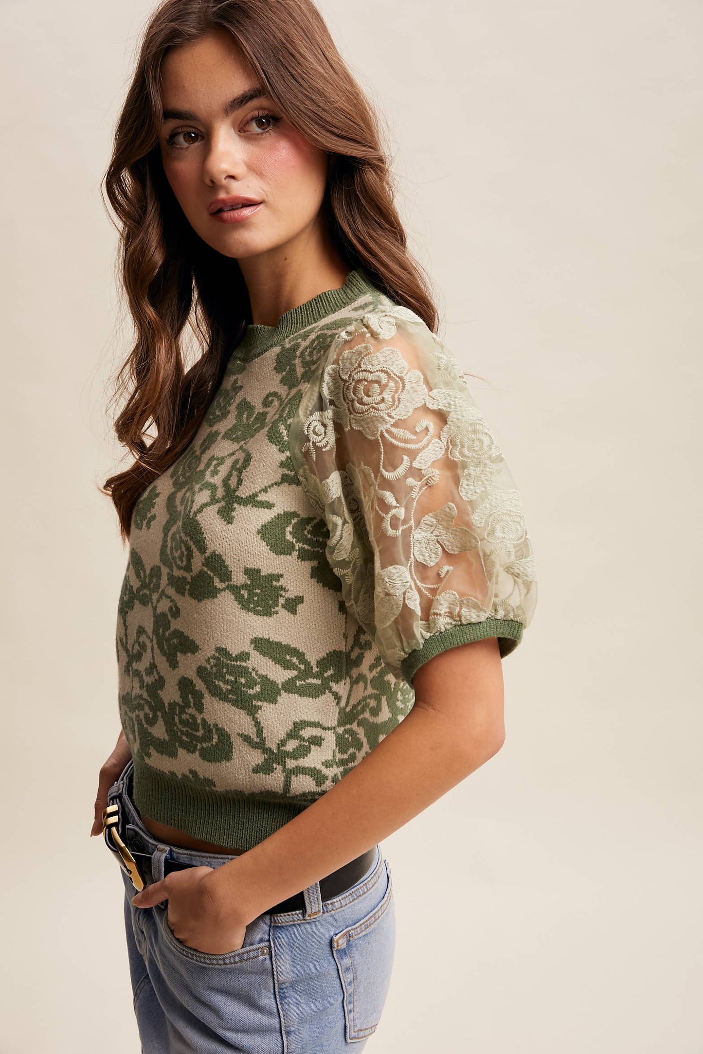 Listicle - Rose Embroidered Contrast Knit Top LSW1038