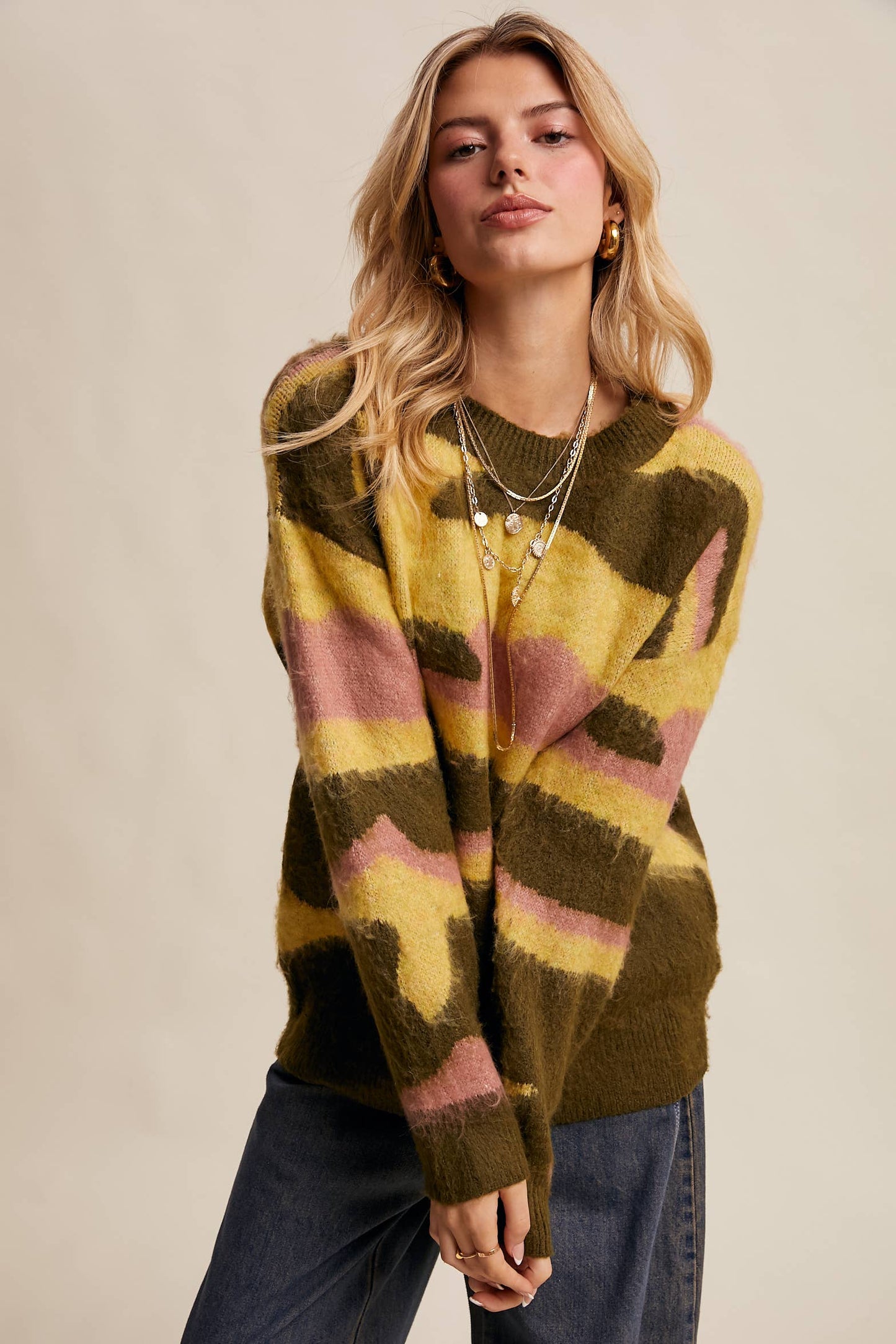 Listicle - Brushed Camo Knit Pullover Sweater