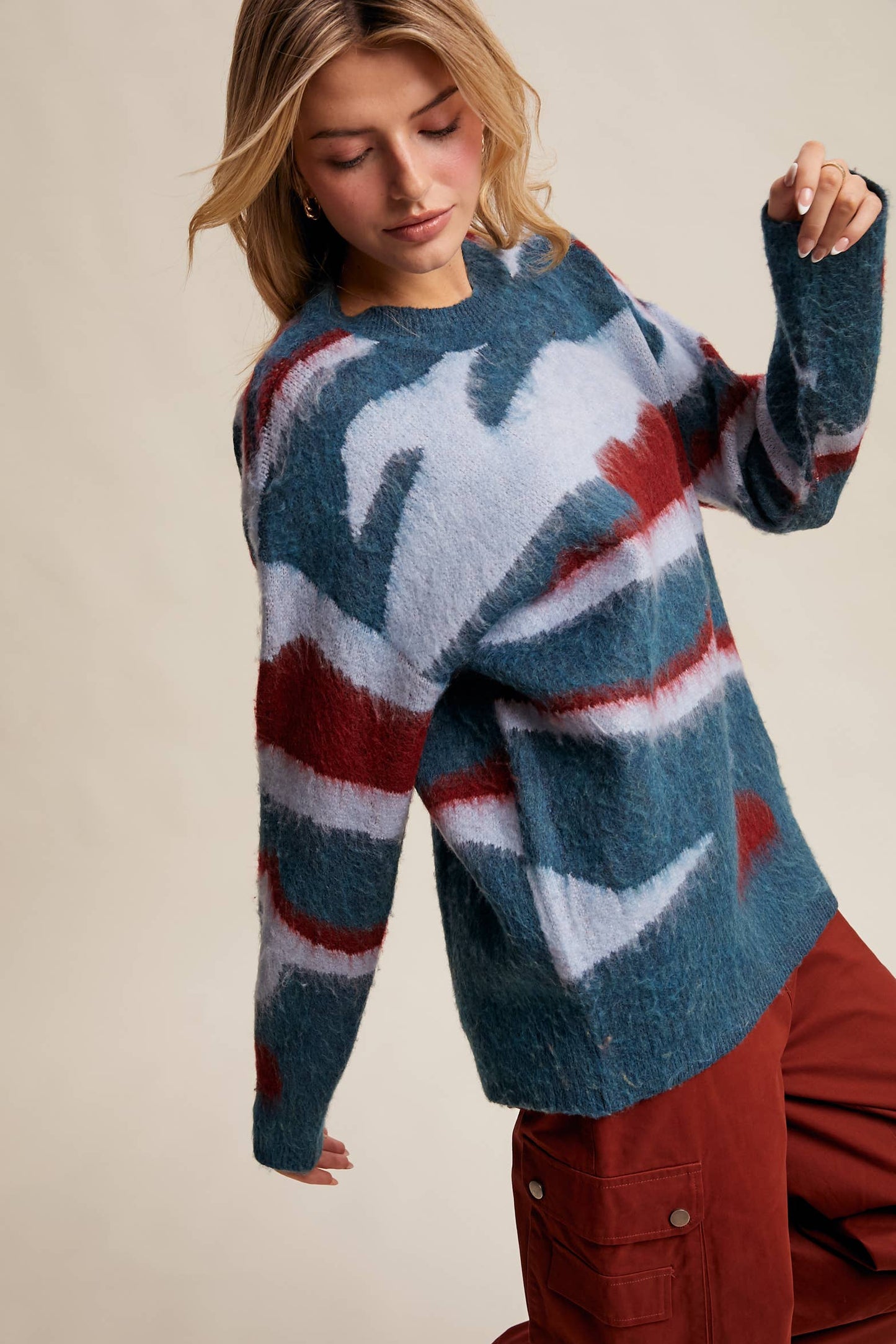 Listicle - Brushed Camo Knit Pullover Sweater